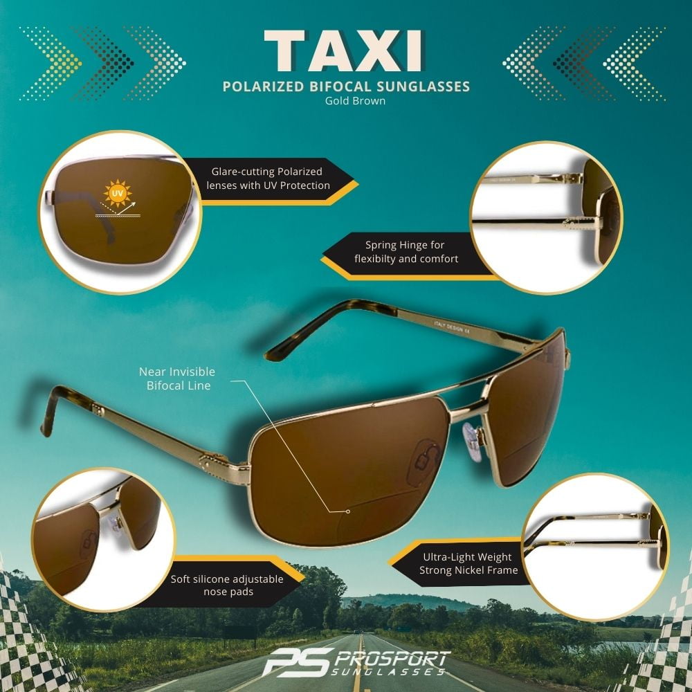 proSPORT Aviator Polarized Bifocal Sunglass Reader Gold Frame Brown Lens Men Women