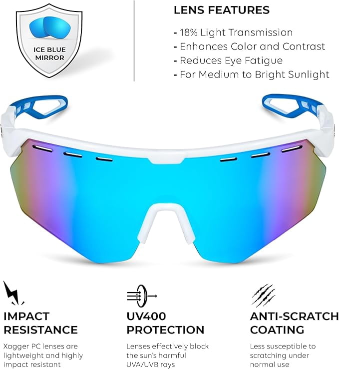 Xagger Sport Shield Sunglasses for Men Women Cycling Running Baseball UV400 Sun Glasses Wrap Around TR90 Frame
