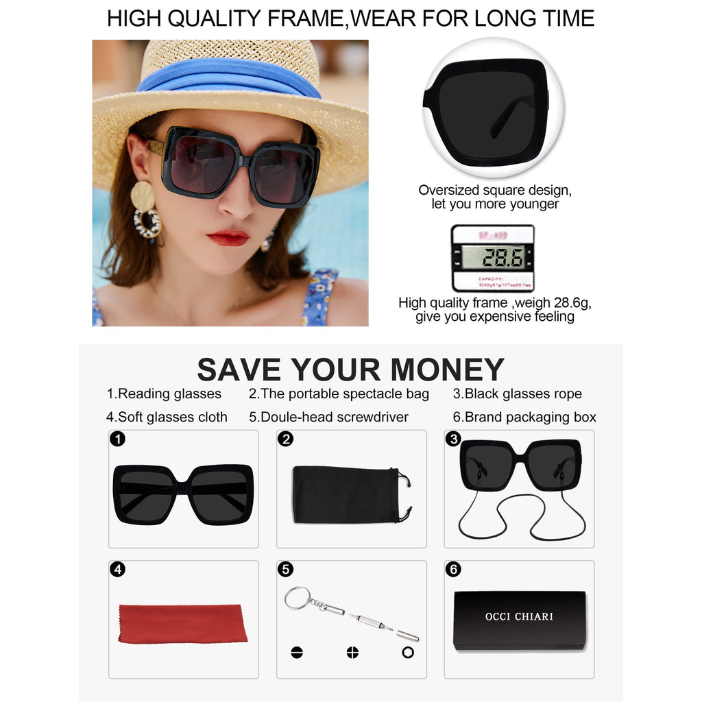 OCCI CHIARI Womens Sunglasses Reading Glasses 1.5 Sunglass Readers 1.0 1.25 to 3.5 (4 Colors Available) Blue Light Blocking, UV Protection Outdoor with Acrylic Lens