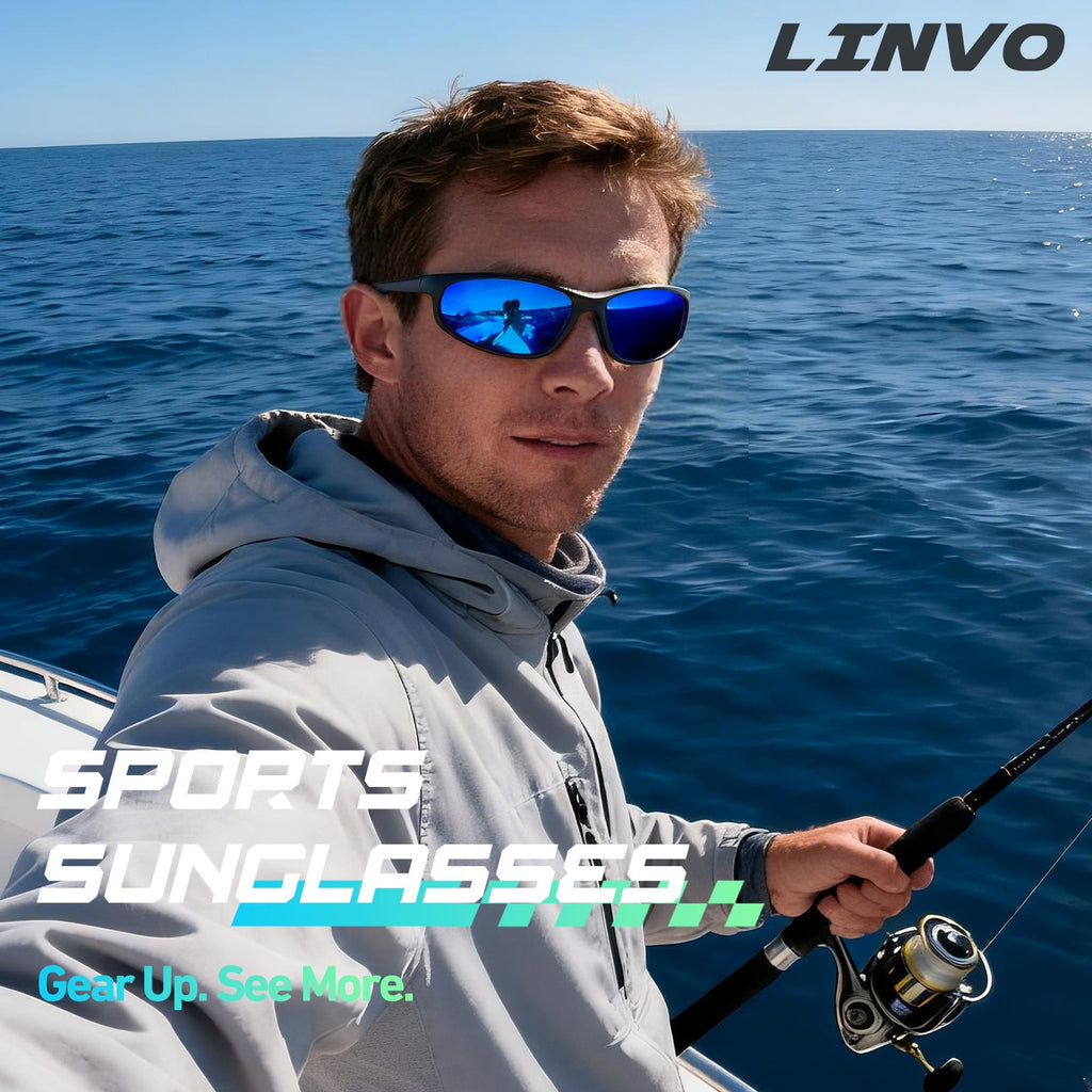 LINVO Sports Polarized Sunglasses for Men Women, Wrap-Around for Fishing, Cycling & Running, UV400 Protection-2 Pack