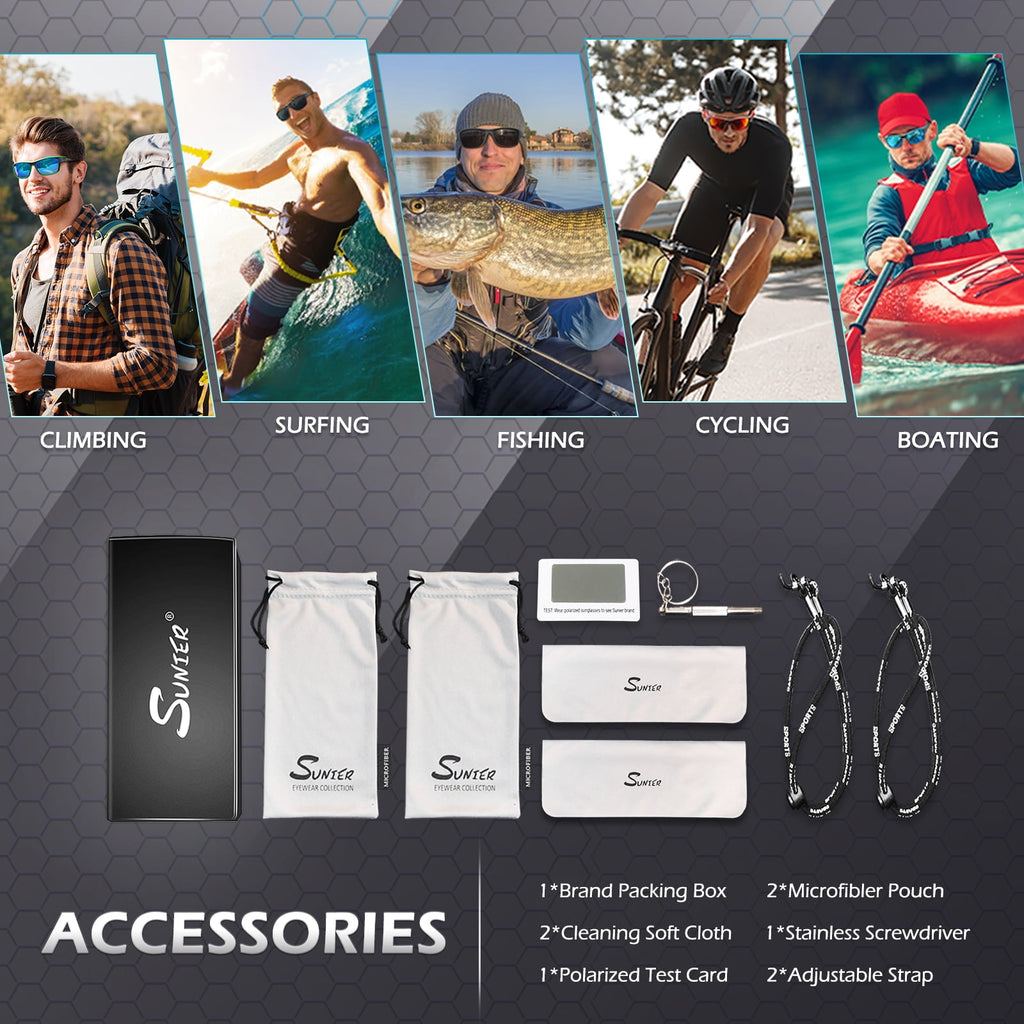 Sunier Sports Polarized Sunglasses for Cycling Driving Fishing 100% UV Protection