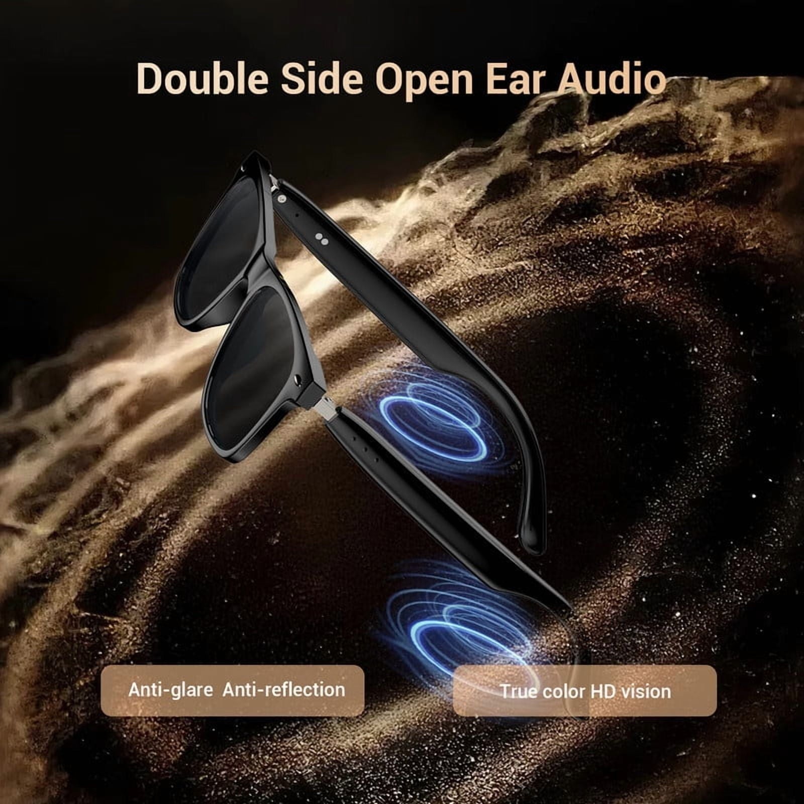 Blackview Smart Sunglasses Bluetooth for Women Men, Open Ear Audio Glasses with Polarized Lens, Hands-Free Calls, Voice Assistant, Black