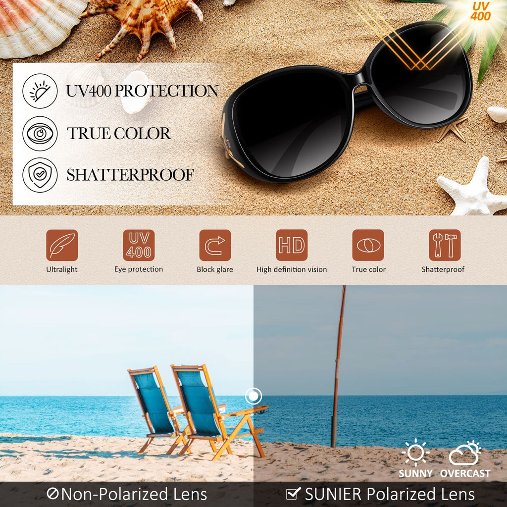 Sunier Retro Oversized Butterfly Polarized Sunglasses for Women Elegant Ladies Shades-2 Pairs