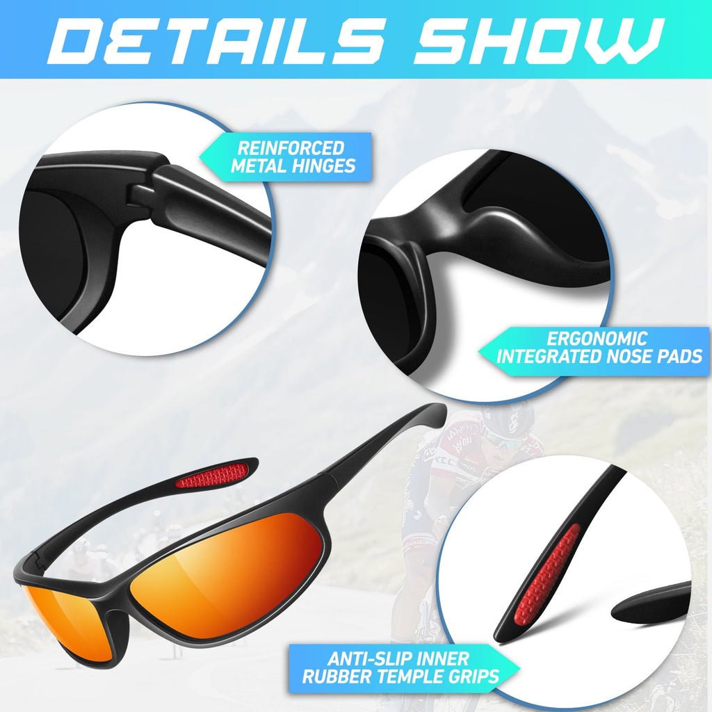 LINVO Sports Polarized Sunglasses for Men Women, Wrap-Around for Fishing, Cycling & Running, UV400 Protection-2 Pack