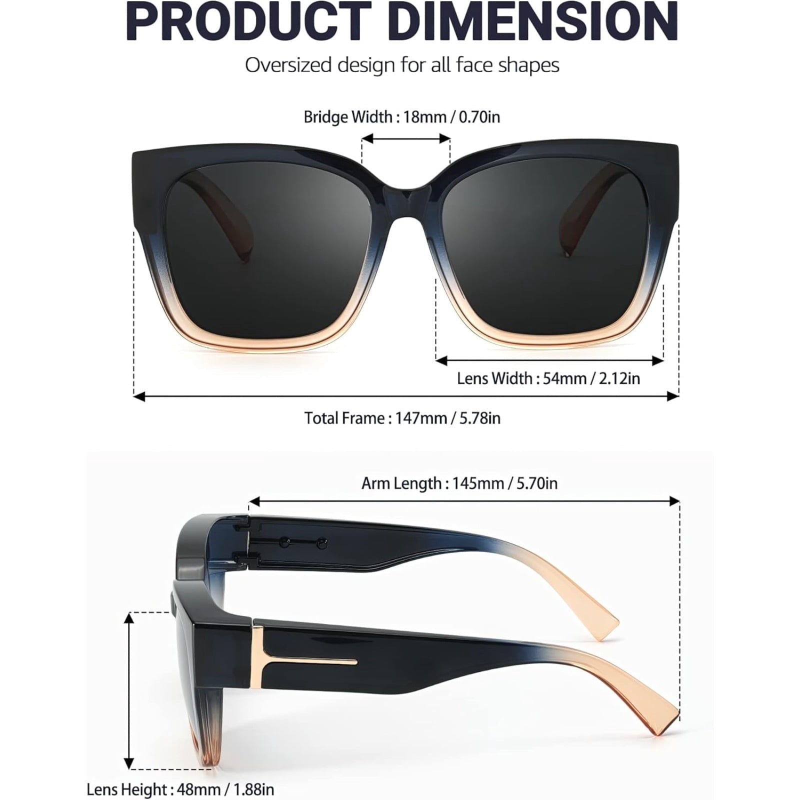 Polarized Sunglasses Fit Over Glasses for Women, Oversized Square Sunglasses for Driving & Outdoor UV400 Protection
