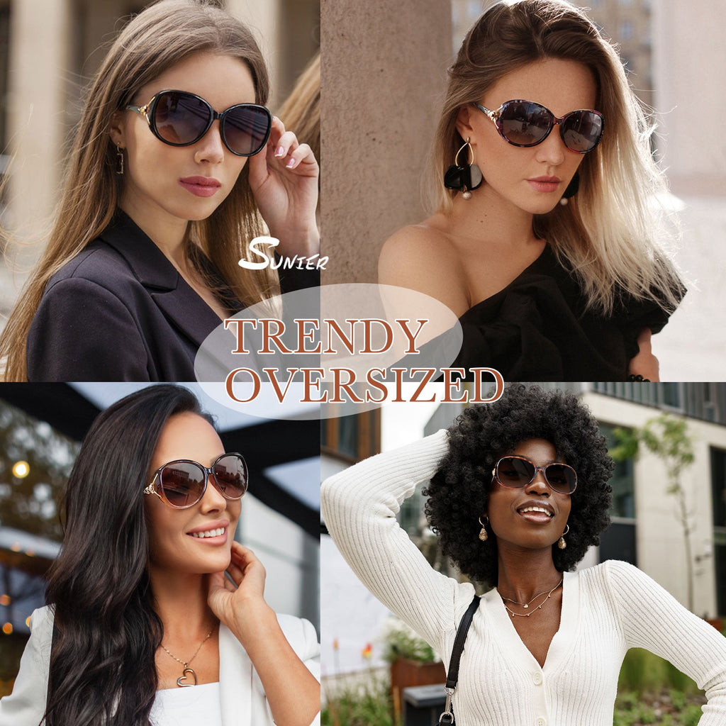 Sunier Retro Oversized Butterfly Polarized Sunglasses for Women Elegant Ladies Shades-2 Pairs