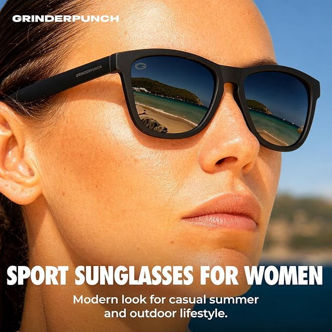 Grinderpunch Womens Polarized Sunglasses UV400 Protection Classic Retro Driving Sun Glasses Trendy Fashion Shades (Black and Red)
