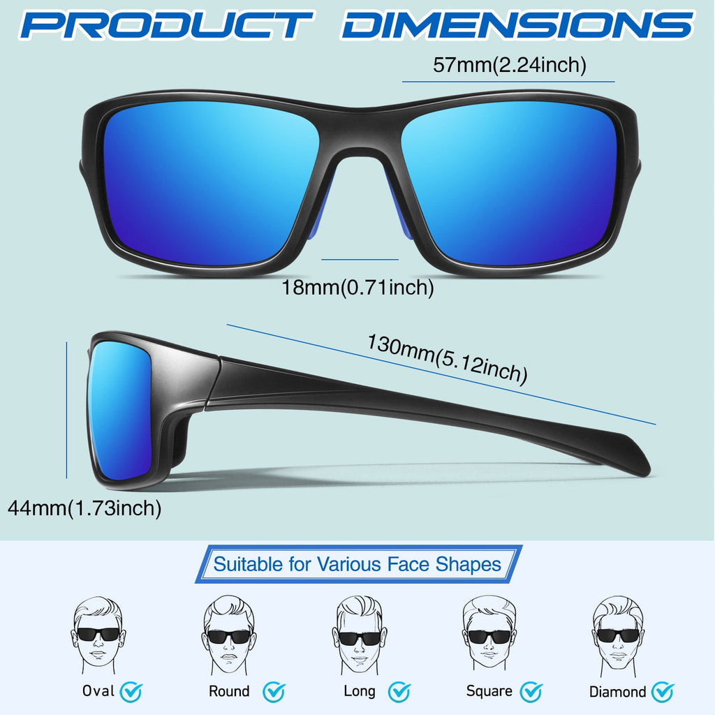 LINVO Men’s Sports Polarized Sunglasses, Wrap-Around Sun Glasses for Cycling, Fishing, Hiking & Driving, UV400 Protection-2 Pack