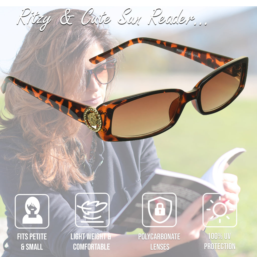 proSPORT Reading Sunglass Reader Rectangle Black & Tortoise Frame Women NOT BIFOCAL