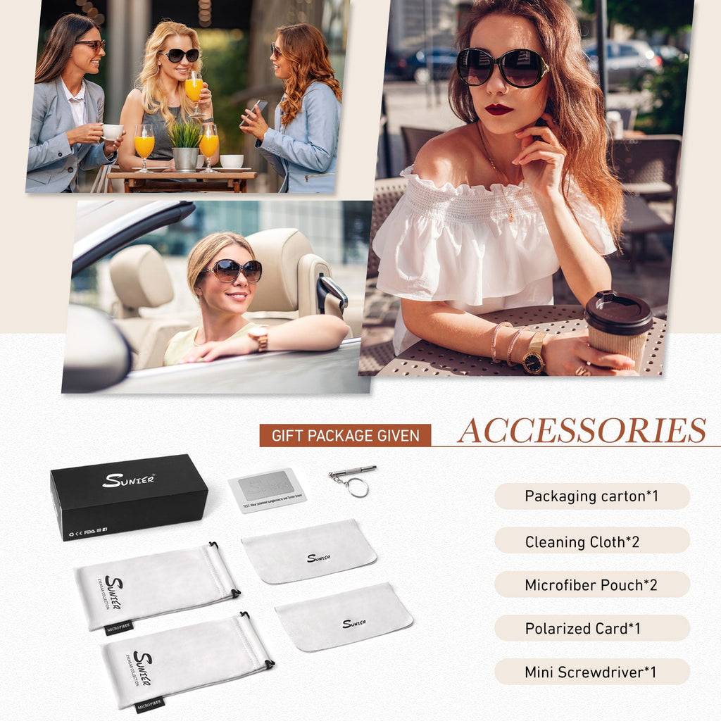 Sunier Retro Oversized Butterfly Polarized Sunglasses for Women Elegant Ladies Shades-2 Pairs