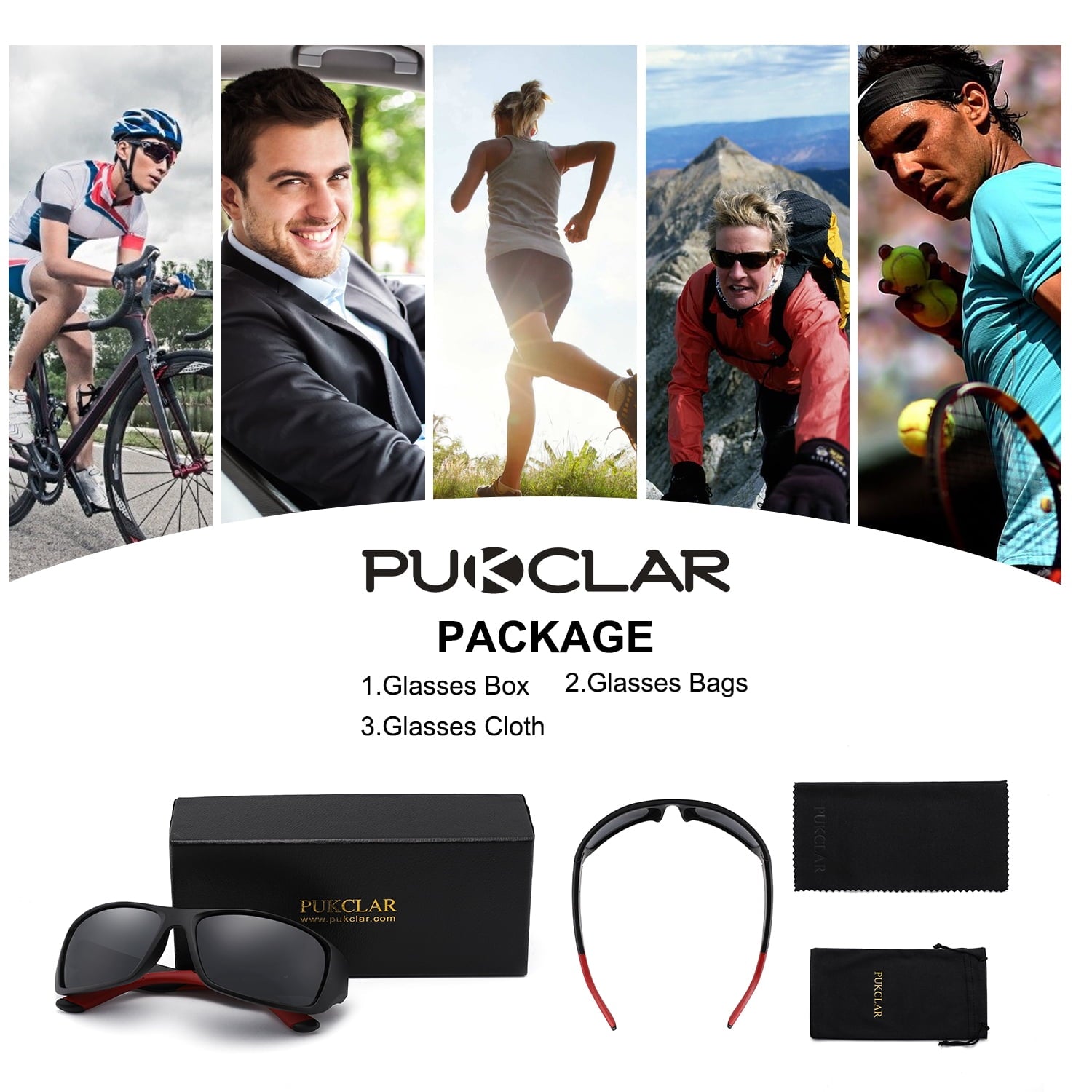 PUKCLAR Polarized Sports Sunglasses for Men Women Driving Sunglasses Cycling Running Fishing Golf Goggles Unbreakable Frame