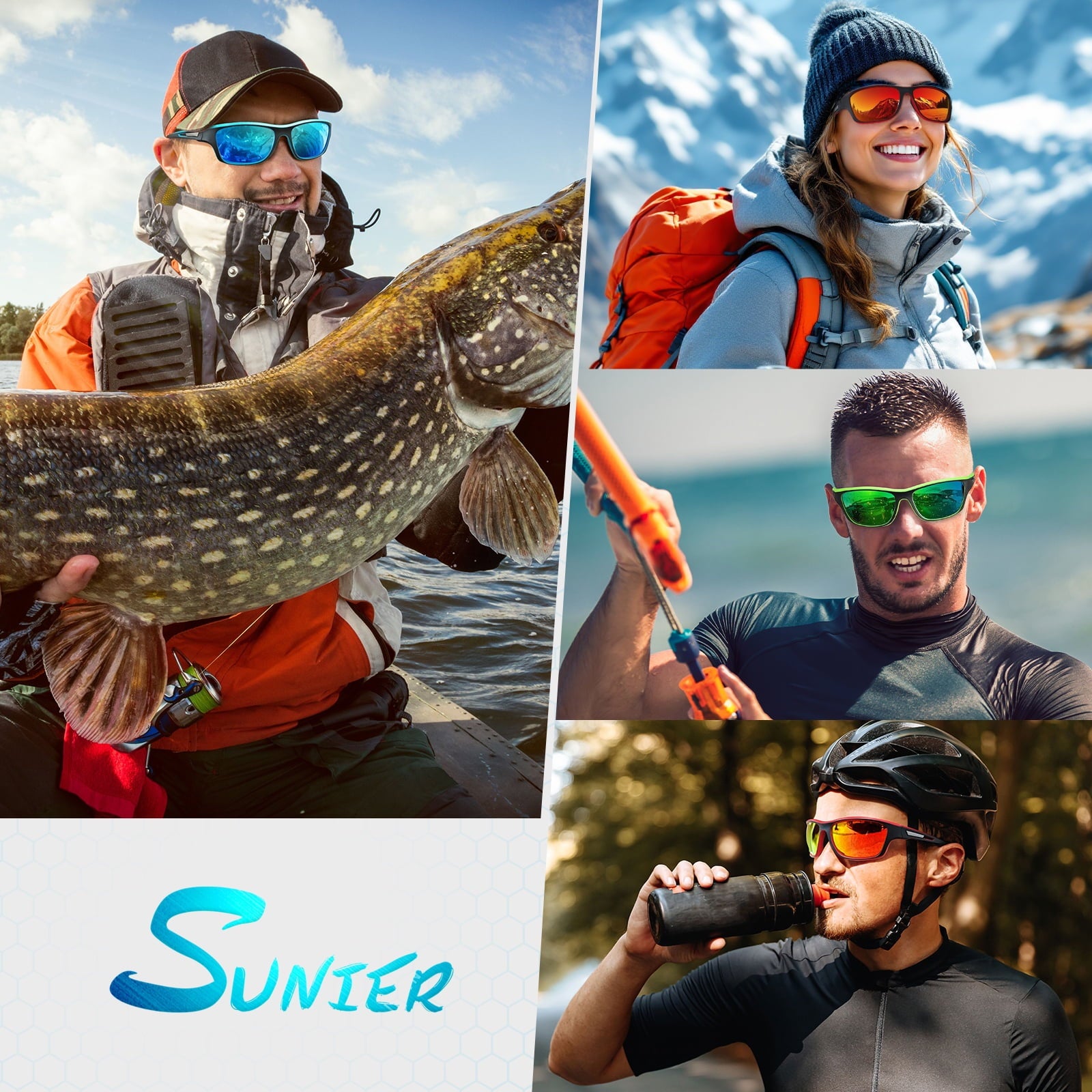 Sunier Sports Polarized Sunglasses for Cycling Driving Fishing 100% UV Protection