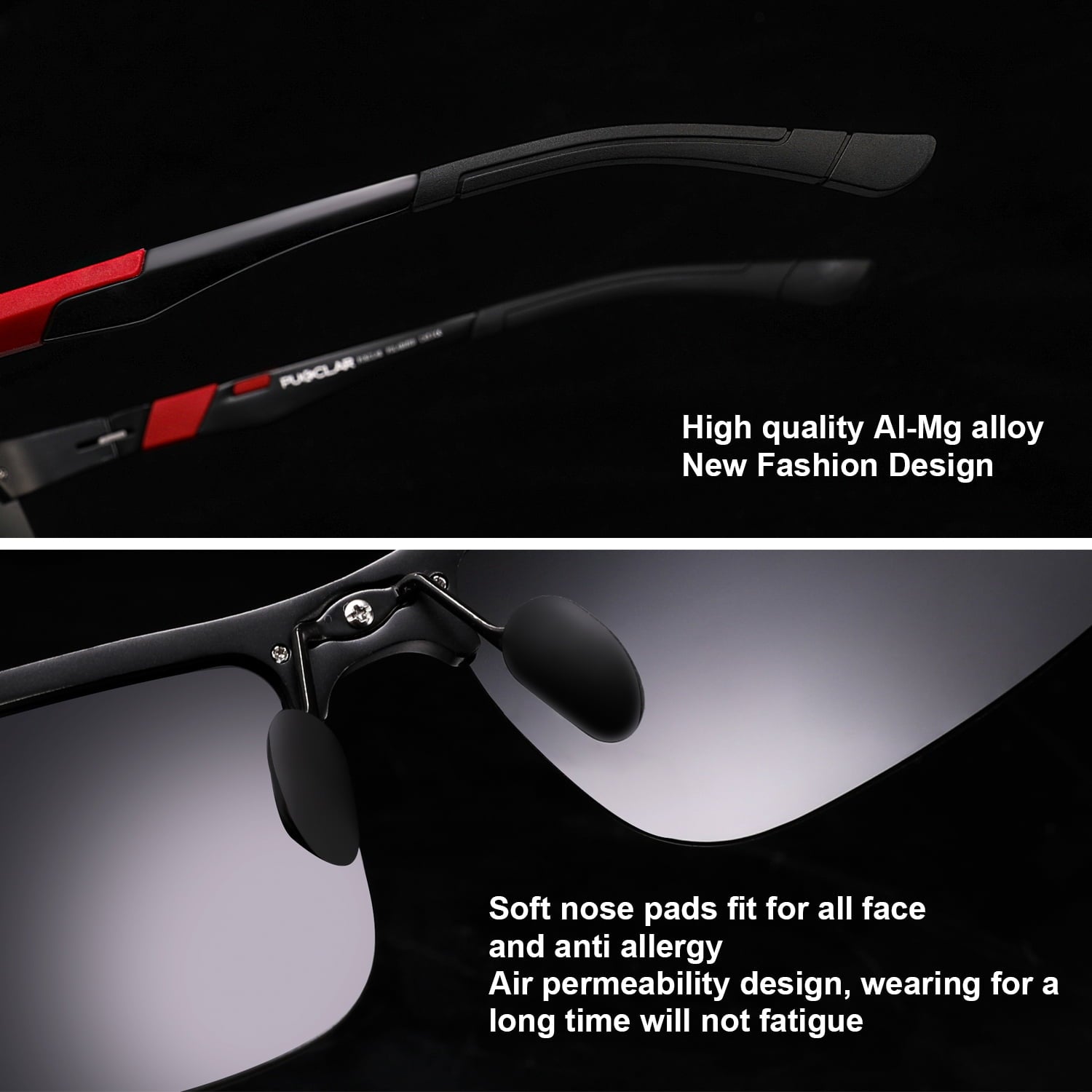 PUKCLAR Mens Driving Sunglasses Polarized Sports Sunglasses Al-Mg Metal Frame Cycling Fishing Golf Goggles