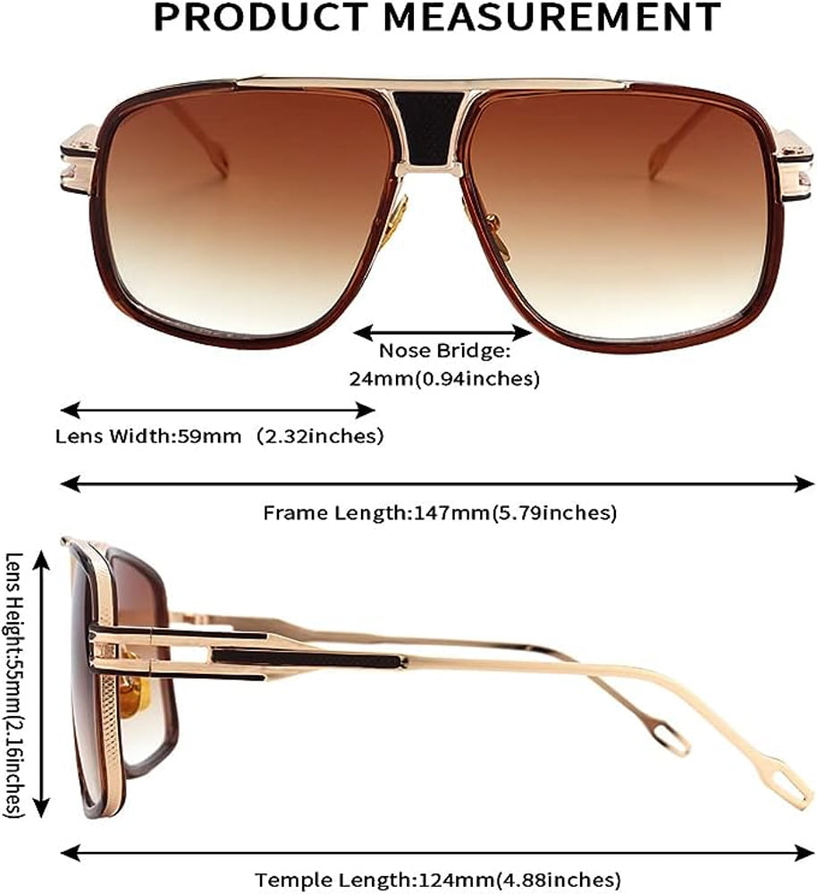 Oversize Classic Brown Men Shades Goggle Retro Aviator Gold Alloy Frame Sunglasses