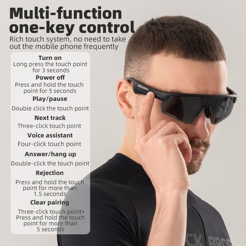 ROCKBROS Sunglasses Bluetooth Polarized Outdoor Electronic Sunglasses for Running/Driving/Cycling/Business