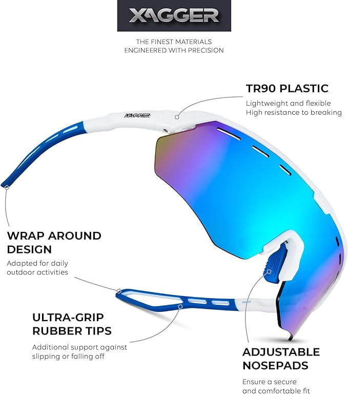 Xagger Sport Shield Sunglasses for Men Women Cycling Running Baseball UV400 Sun Glasses Wrap Around TR90 Frame