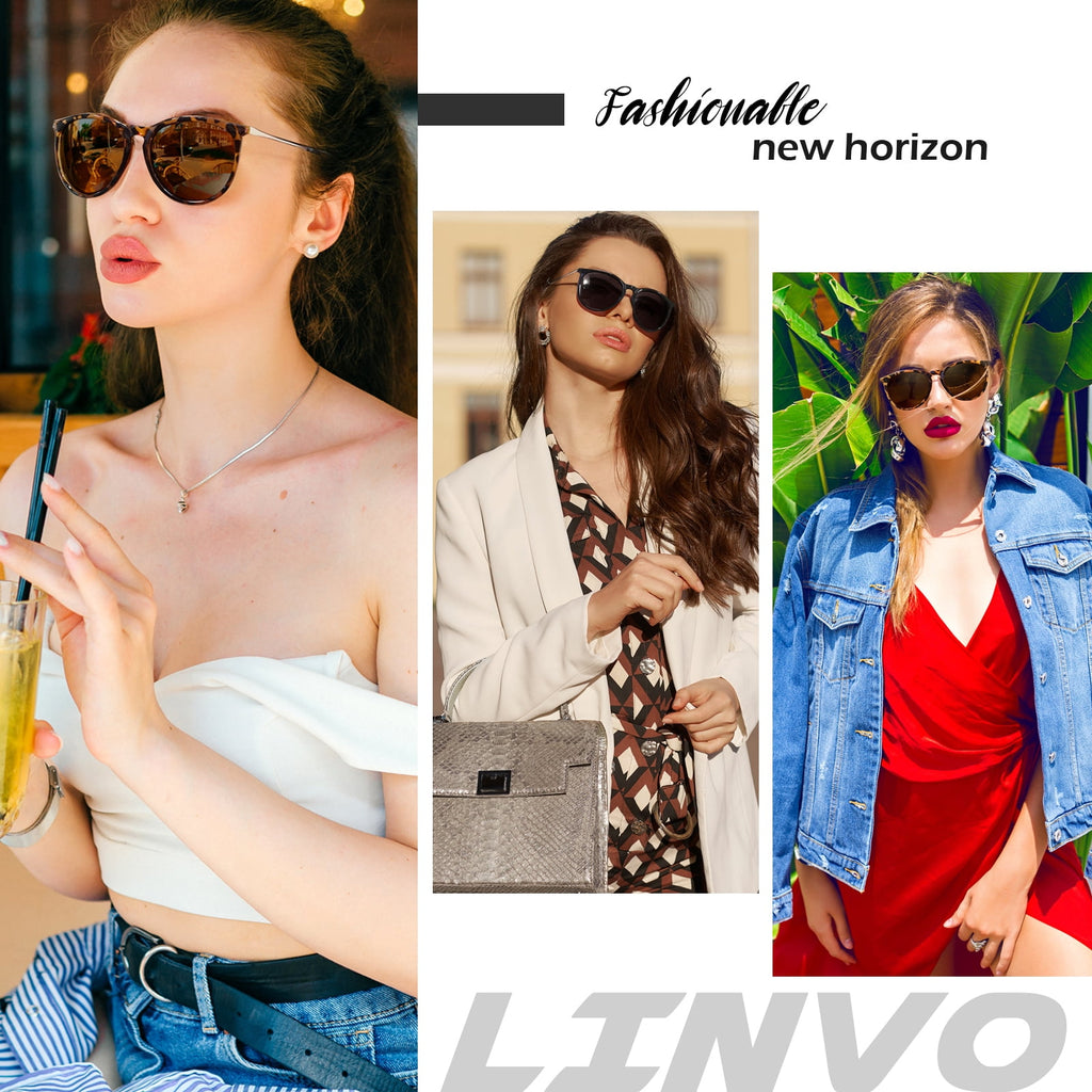 LINVO Round Polarized Sunglasses for Women Men UV400 Vintage Retro Designer Style-2 Pairs