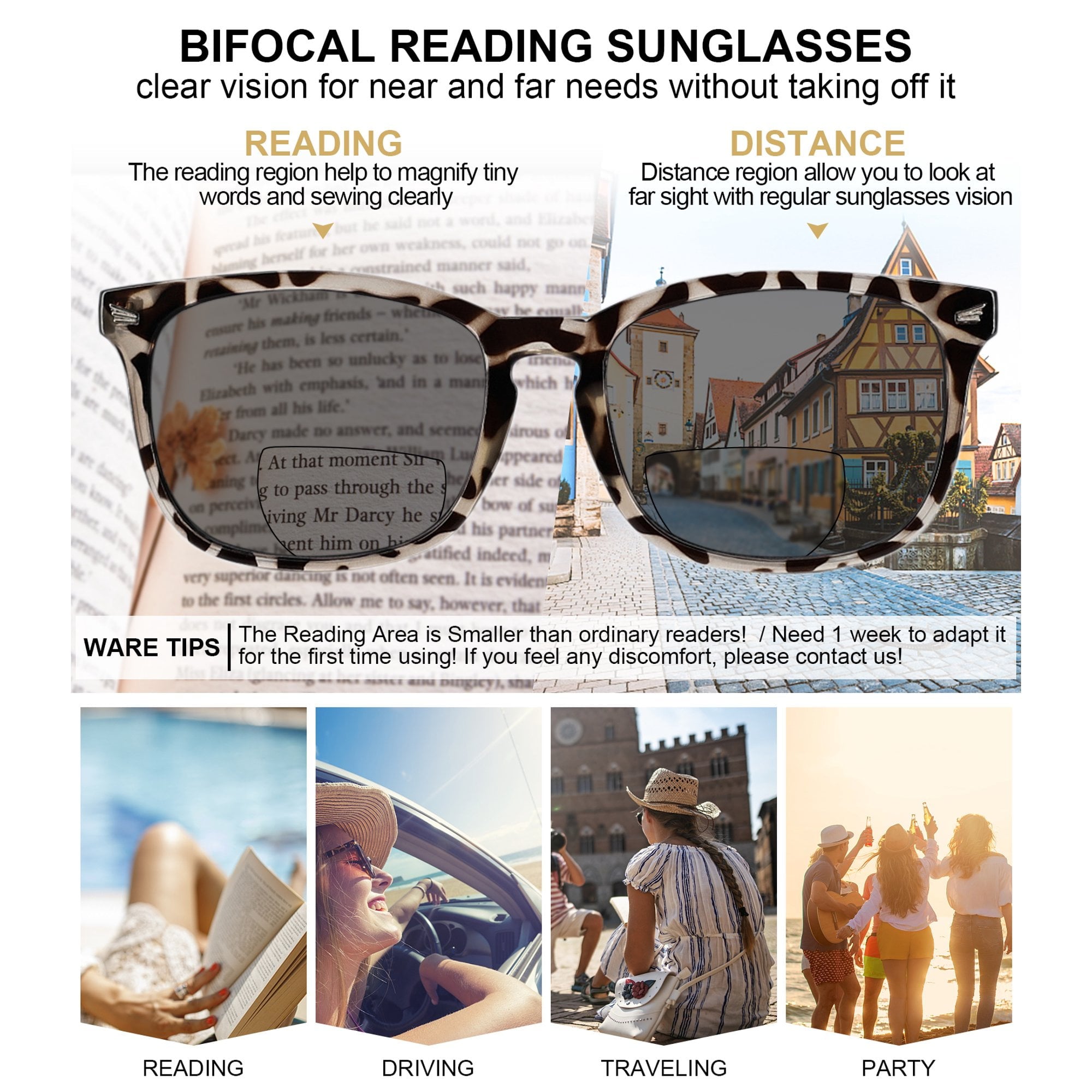 MARE AZZURO Bifocal Reading Sunglasses Women Trendy Square Outdoor Readers 0.0 1.0 1.5 2.0 2.5 3.0 3.5 4.0 (Leopard, 2.50)