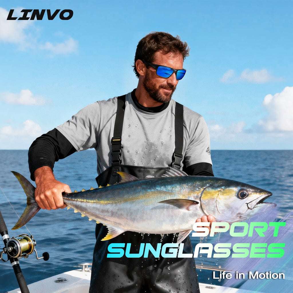 LINVO Men’s Sports Polarized Sunglasses, Wrap-Around Sun Glasses for Cycling, Fishing, Hiking & Driving, UV400 Protection-2 Pack