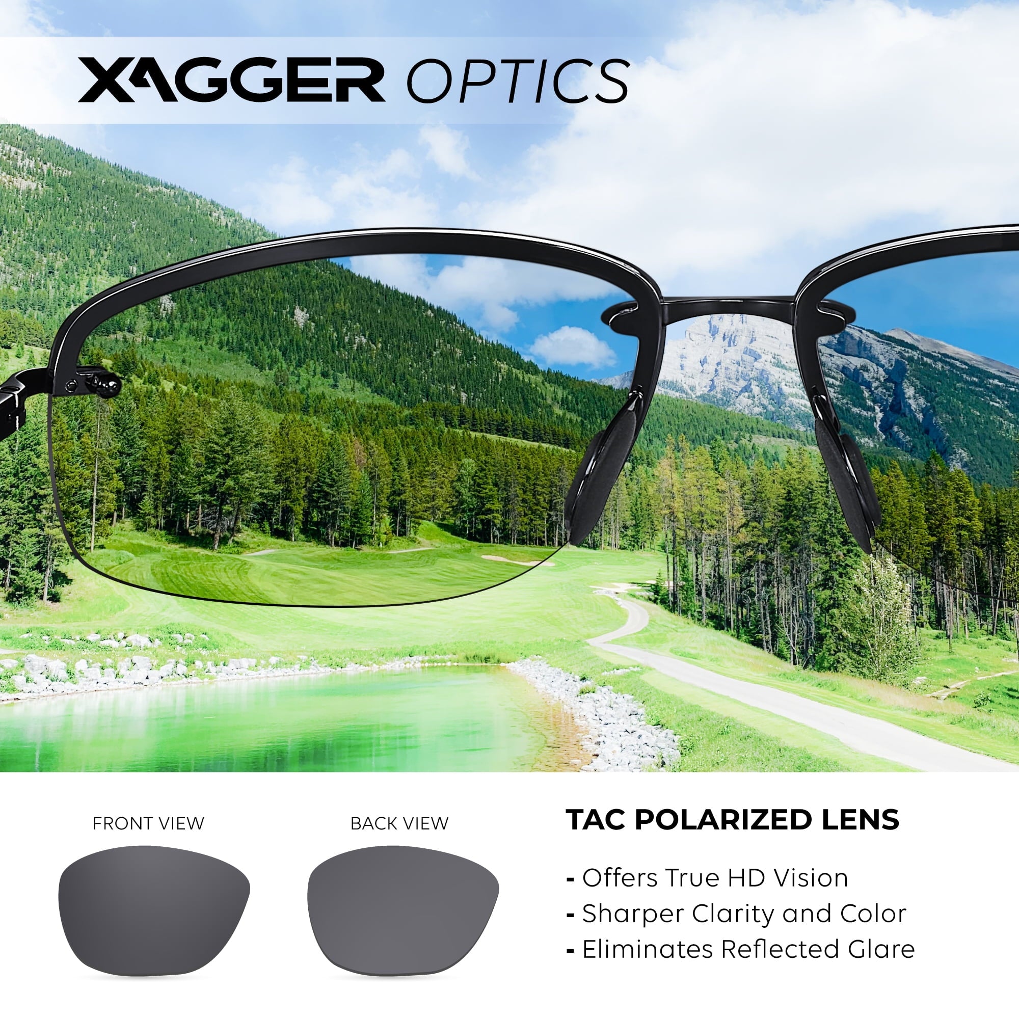 Xagger Polarized Rimless Driving Sunglasses for Men Metal Frame Anti-Glare UV400 Protection Sun Glasses