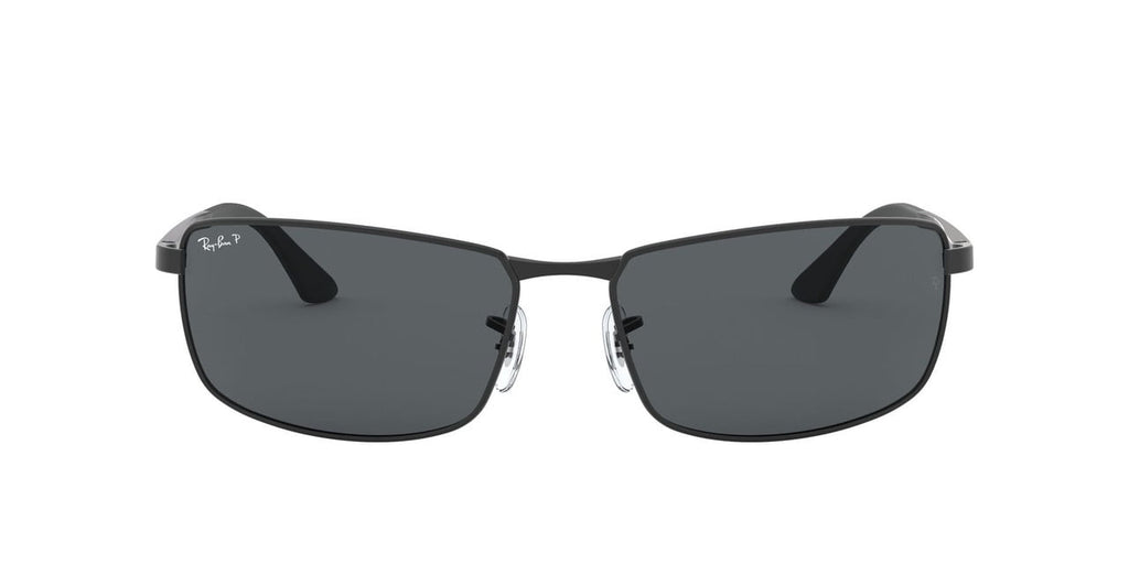 RAY-BAN RB3498 RB3498 Rectangle Shape Sunglasses Matte Black Frame | Polarized Grey Lens 61mm