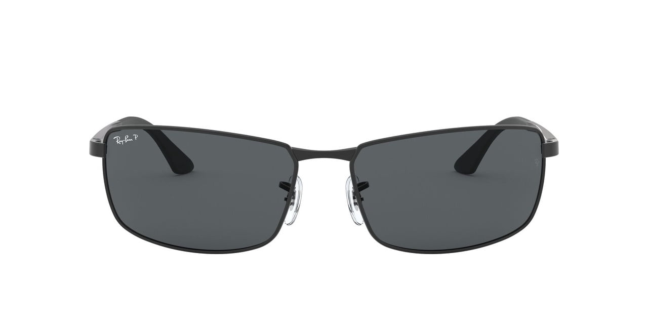 RAY-BAN RB3498 RB3498 Rectangle Shape Sunglasses Matte Black Frame | Polarized Grey Lens 61mm