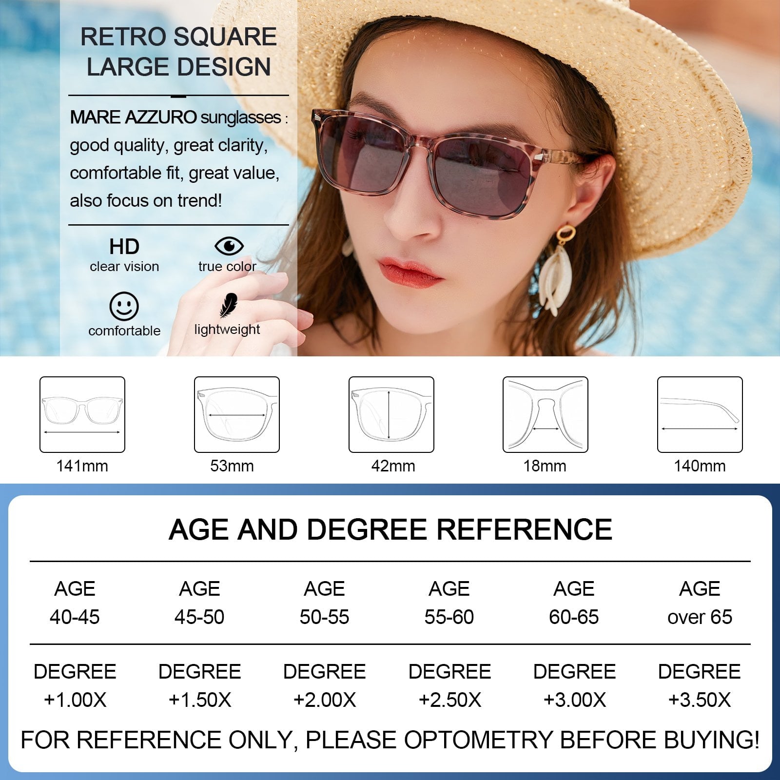 MARE AZZURO Bifocal Reading Sunglasses Women Trendy Square Outdoor Readers 0.0 1.0 1.5 2.0 2.5 3.0 3.5 4.0 (Leopard, 2.50)
