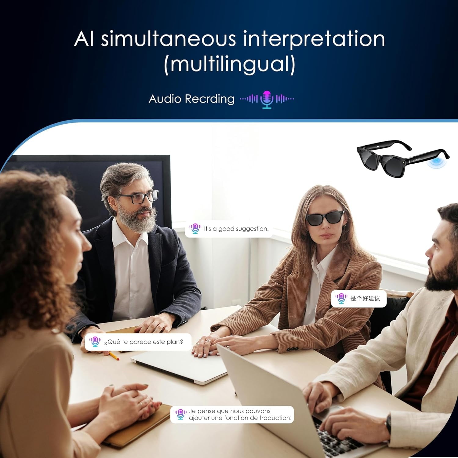 Blackview AI Smart Glasses with Camera, 1080P HD Photo/Video Recording Glasses, Real-Time Translation, AI Voice Assistant, Chat GPT Free, Polarized Sunglasses Lenses for Men/Women
