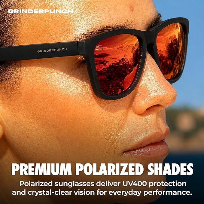 Grinderpunch Womens Polarized Sunglasses UV400 Protection Classic Retro Driving Sun Glasses Trendy Fashion Shades (Black and Red)