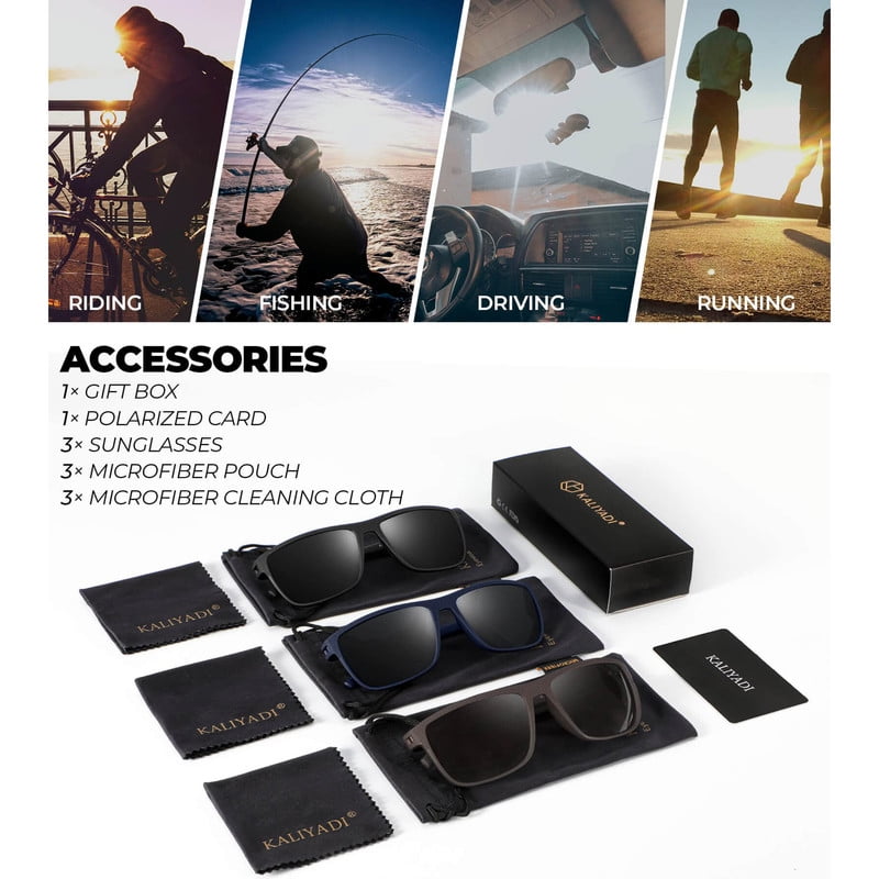 KALIYADI Polarized Sunglasses Men,Lightweight Mens Sunglasses Polarized UV Protection Driving Fishing Golf (Black/Brown/Dark Blue&Grey)
