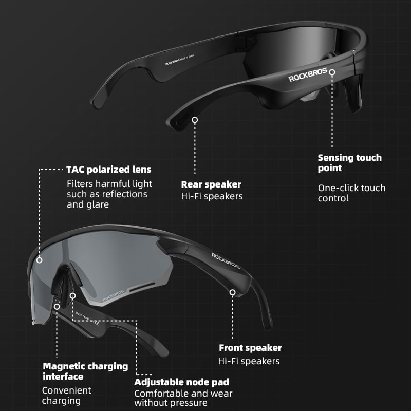 ROCKBROS Sunglasses Bluetooth Polarized Outdoor Electronic Sunglasses for Running/Driving/Cycling/Business