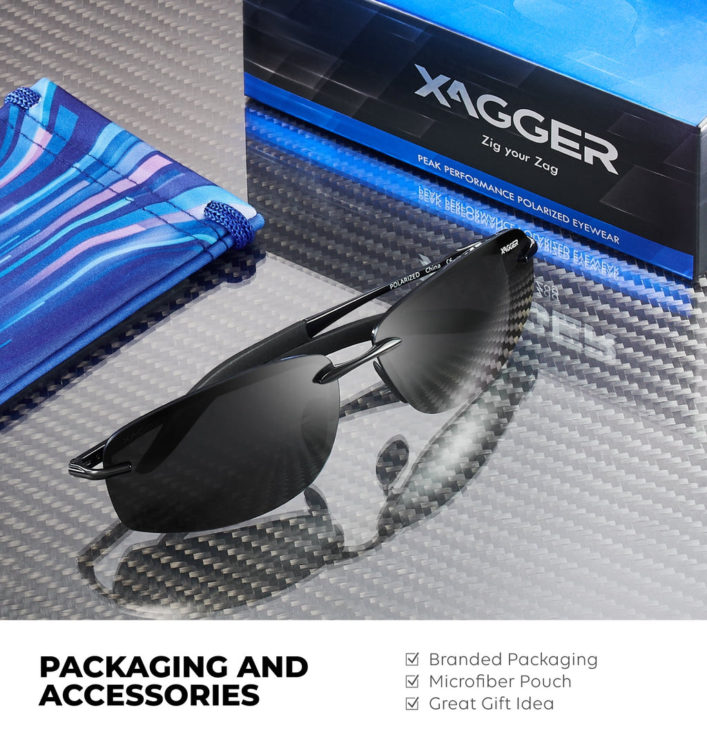 Xagger Polarized Rimless Driving Sunglasses for Men Metal Frame Anti-Glare UV400 Protection Sun Glasses