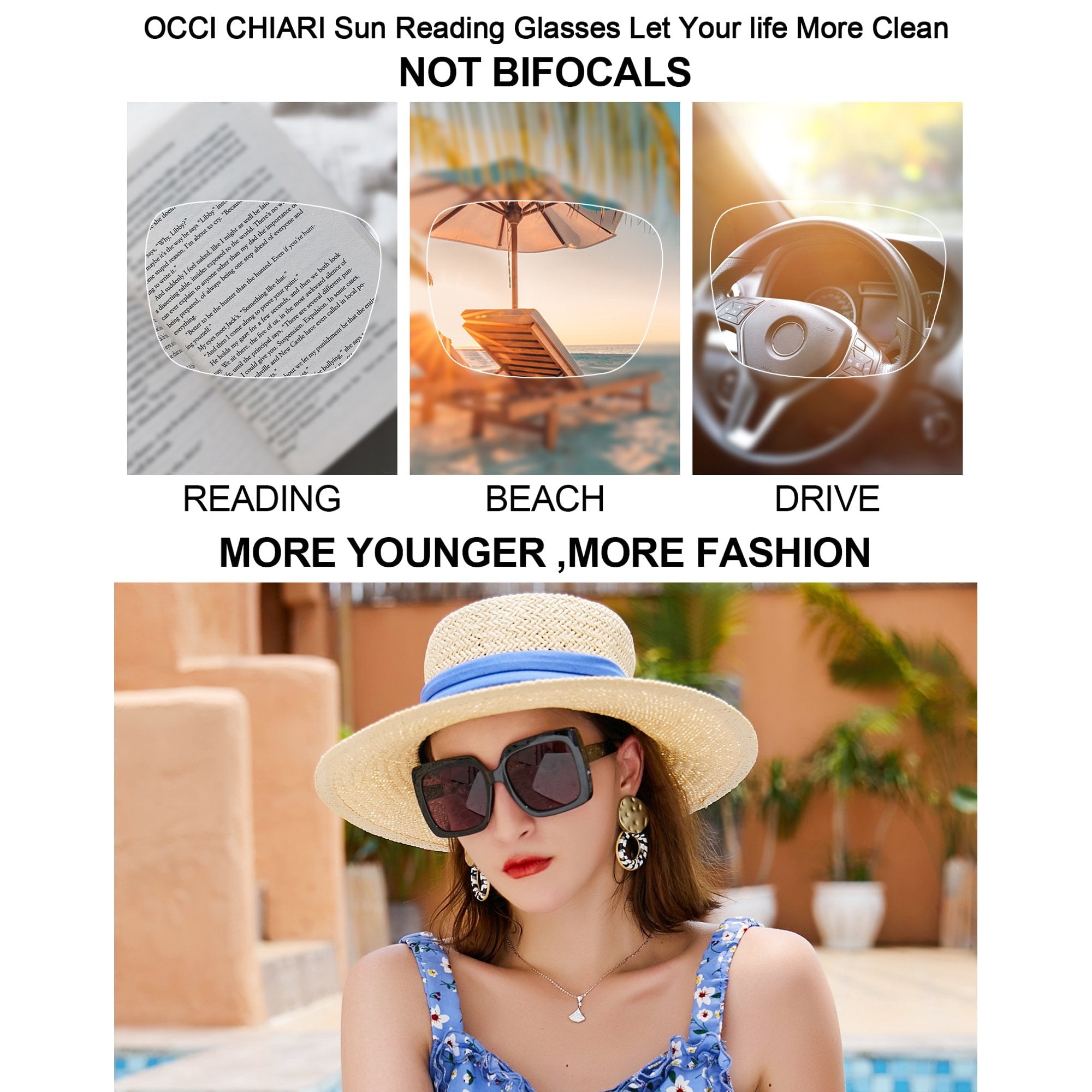 OCCI CHIARI Womens Sunglasses Reading Glasses 1.5 Sunglass Readers 1.0 1.25 to 3.5 (4 Colors Available) Blue Light Blocking, UV Protection Outdoor with Acrylic Lens