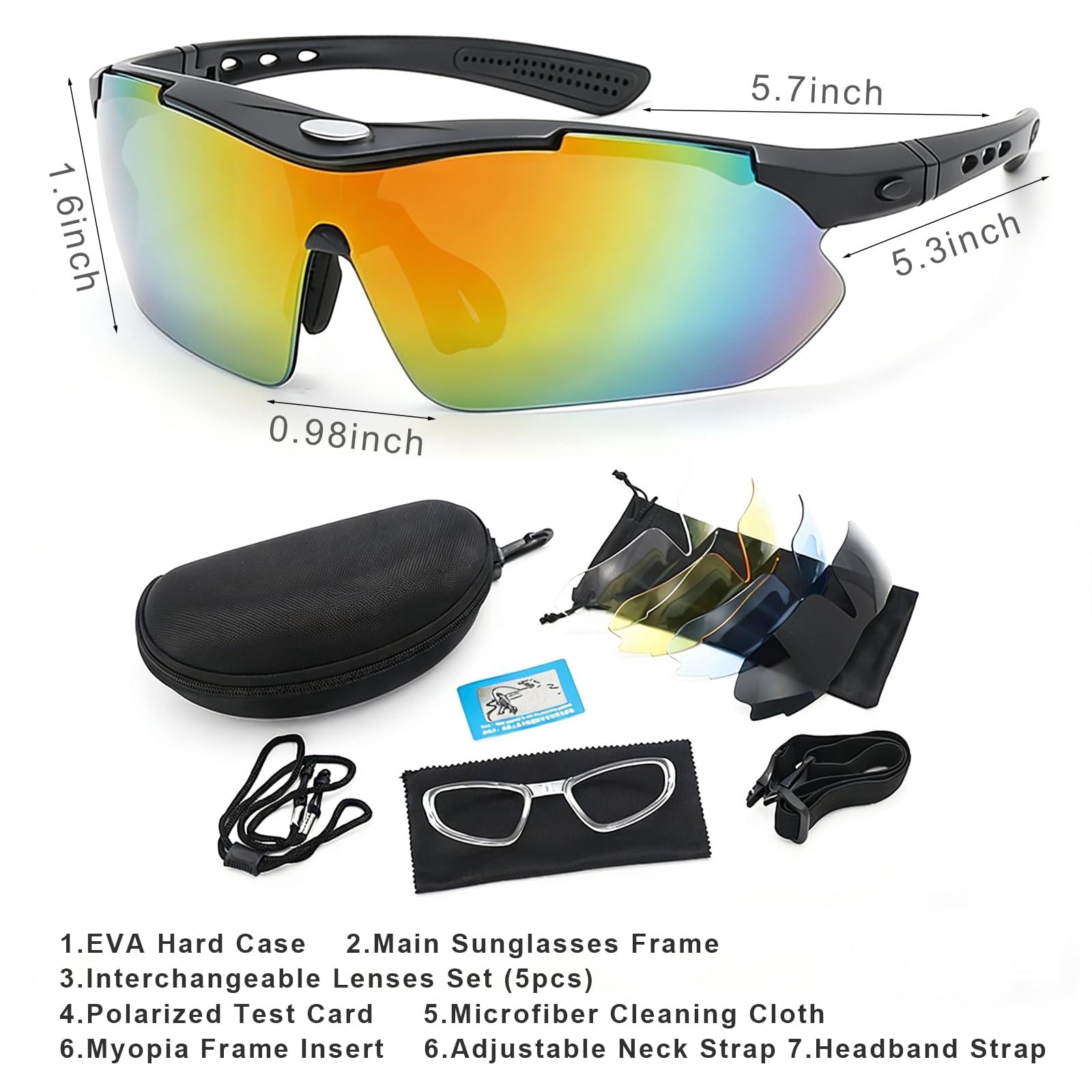 Hmhnsya Polarized Sports Sunglasses with 5 Interchangeable Lenses,Mens Womens Cycling Bike Glasses,Baseball Running Fishing