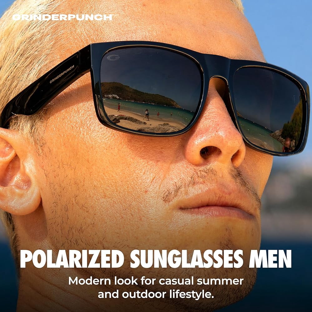Grinderpunch Super Dark Polarized Sunglasses Men Women Category 4 Sun Glasses Black Out Shades UV400 Protection - 2Pack Super Dark