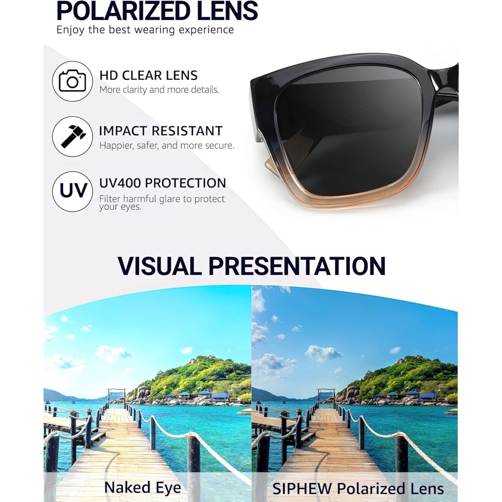 Polarized Sunglasses Fit Over Glasses for Women, Oversized Square Sunglasses for Driving & Outdoor UV400 Protection