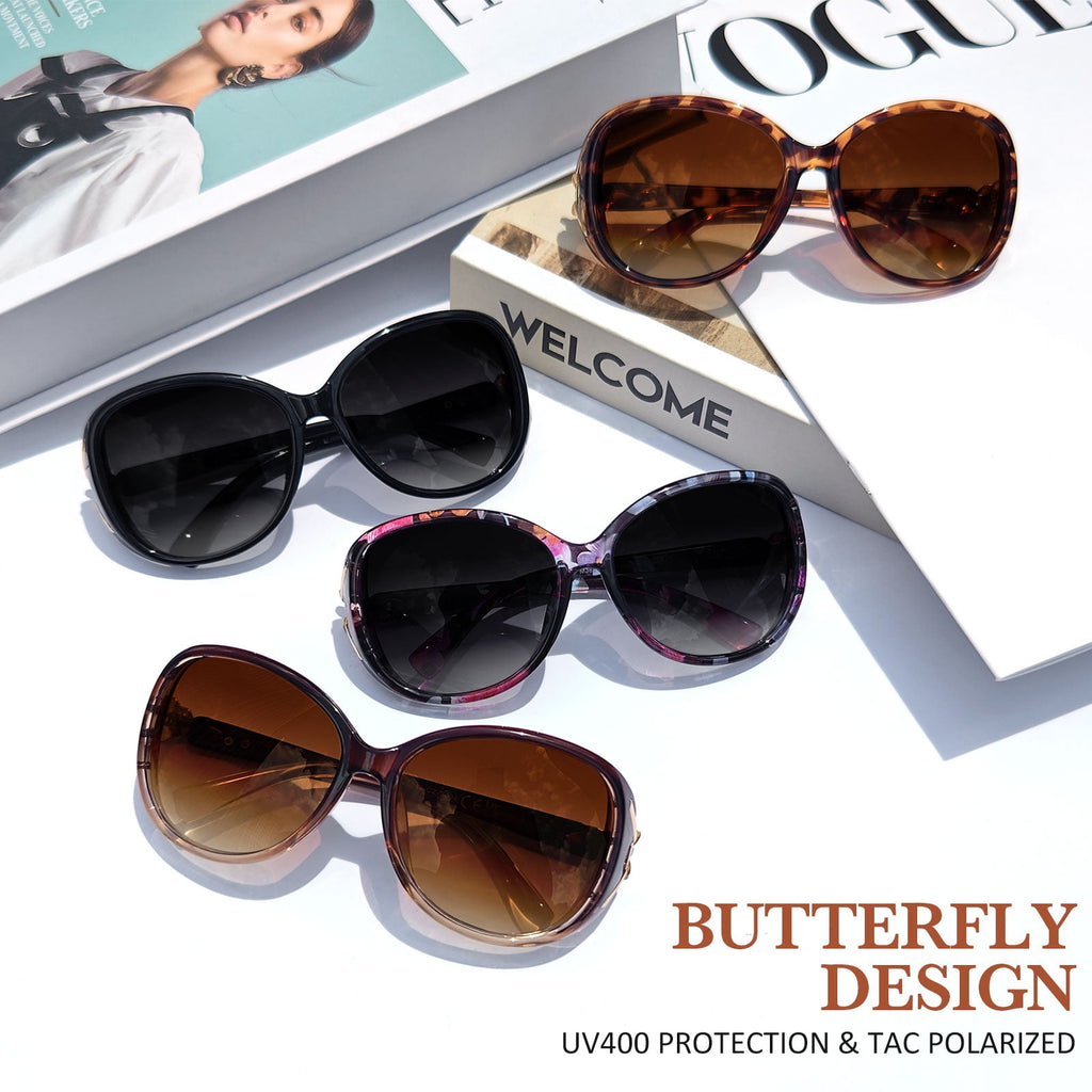 Sunier Retro Oversized Butterfly Polarized Sunglasses for Women Elegant Ladies Shades-2 Pairs