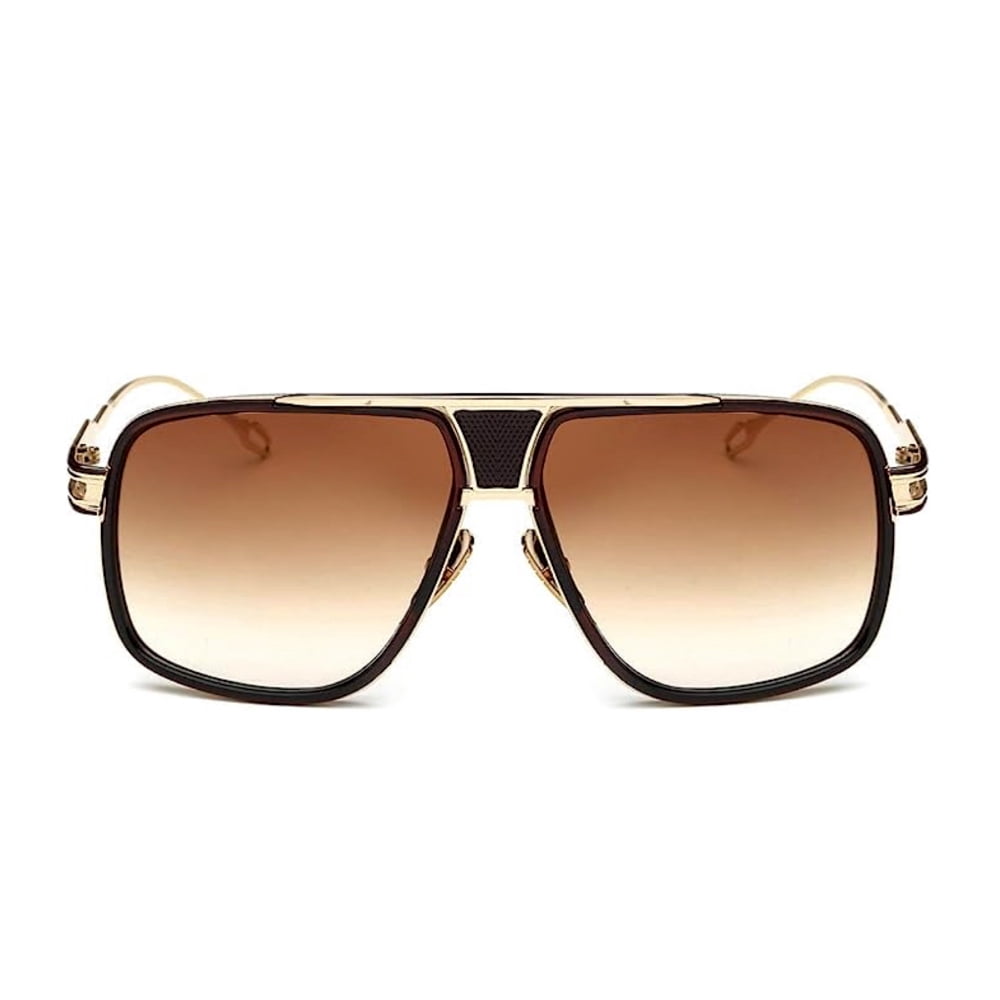 Oversize Classic Brown Men Shades Goggle Retro Aviator Gold Alloy Frame Sunglasses