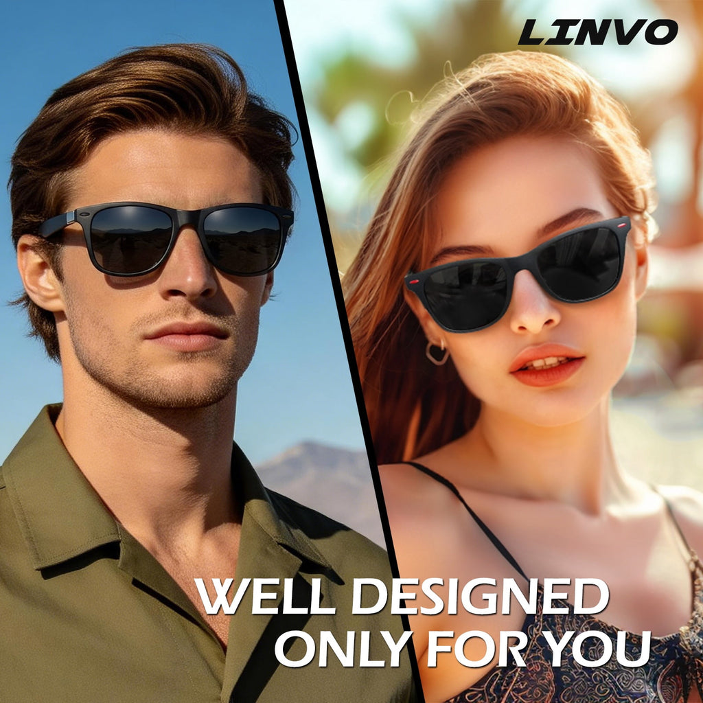 LINVO Men's Retro Polarized Sunglasses for Men  UV400 with Rivets for Fishing Hiking Driving-2 Pairs