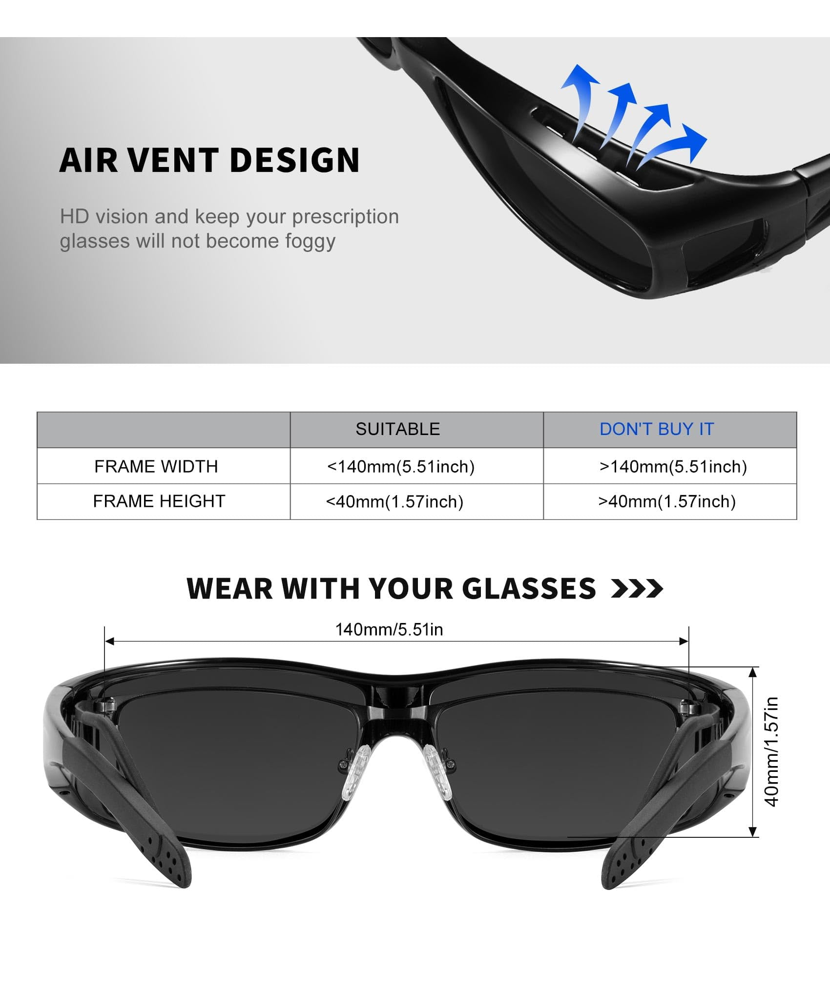 KALIYADI Fit Over Wrap Sunglasses Polarized Sun Glasses:Wrap Around Eyeglasses for Men and Women with UV Protection for Driving