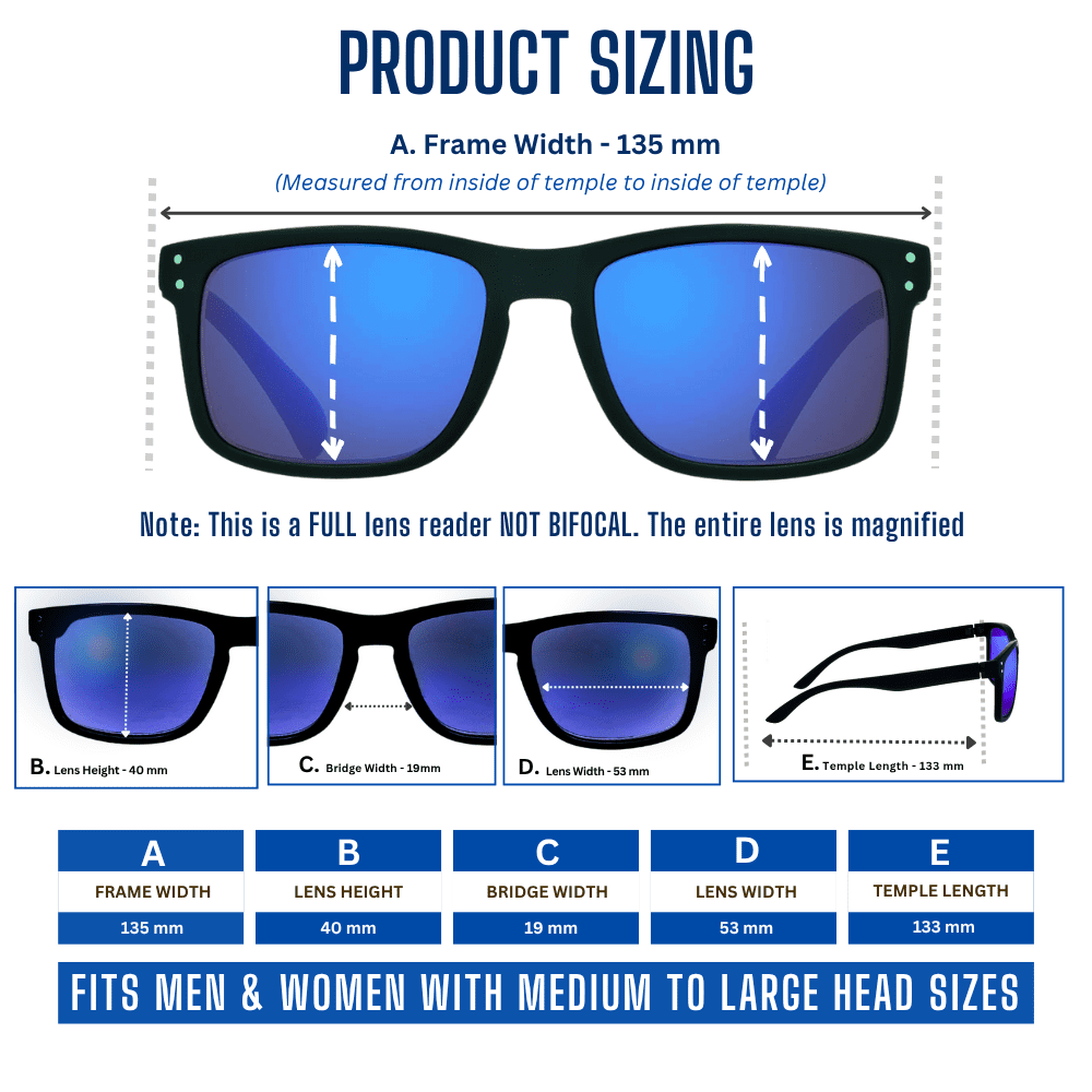 proSPORT Reading Sunglass Reader Horn Rimmed Browline Blue Mirror 2 Pairs Men Women NOT BIFOCAL