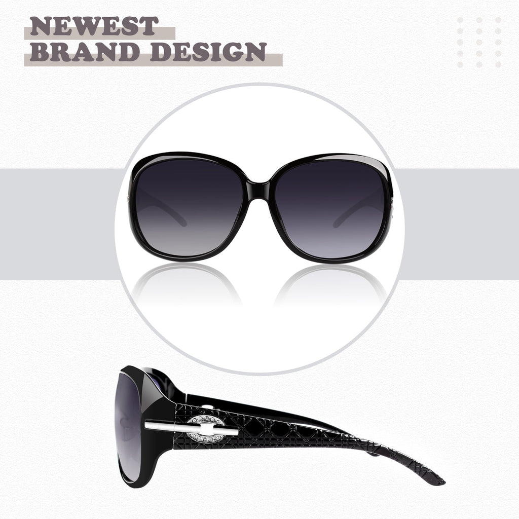 Sunier Oversized Sunglasses for Women Butterfly Style Polarized Sunglasses with Crystal Decor UV Protection-2 Pack