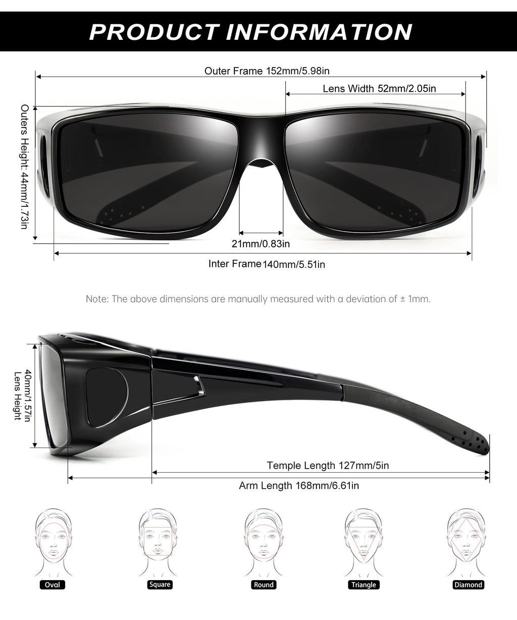 KALIYADI Fit Over Wrap Sunglasses Polarized Sun Glasses:Wrap Around Eyeglasses for Men and Women with UV Protection for Driving