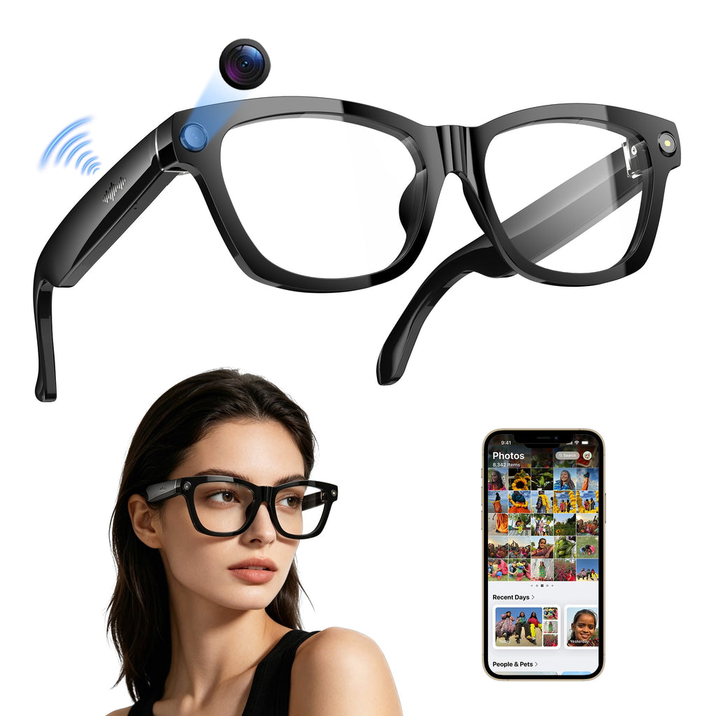 Blackview AI Smart Glasses with Camera, 1080P HD Photo/Video Recording Glasses, Real-Time Translation, AI Voice Assistant, Chat GPT Free, Polarized Sunglasses Lenses for Men/Women - Polarized Sunglasses
