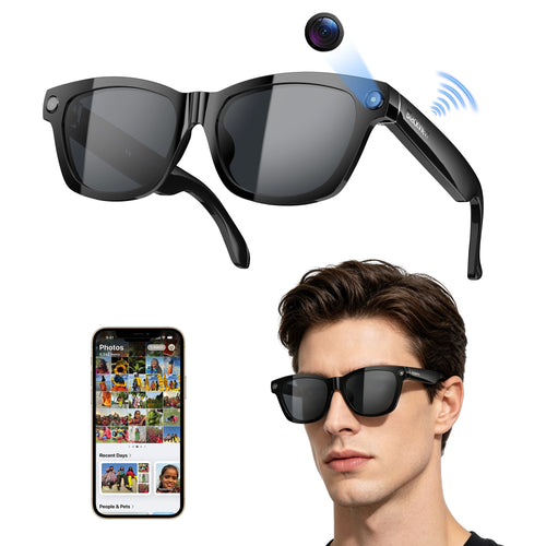 Blackview AI Smart Glasses with Camera, 1080P HD Photo/Video Recording Glasses, Real-Time Translation, AI Voice Assistant, Chat GPT Free, Polarized Sunglasses Lenses for Men/Women