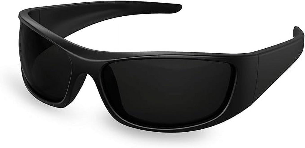 Bloomoak Polarized Sunglasses for Sensitive Eyes, Wrap Around, Super Black CAT 4
