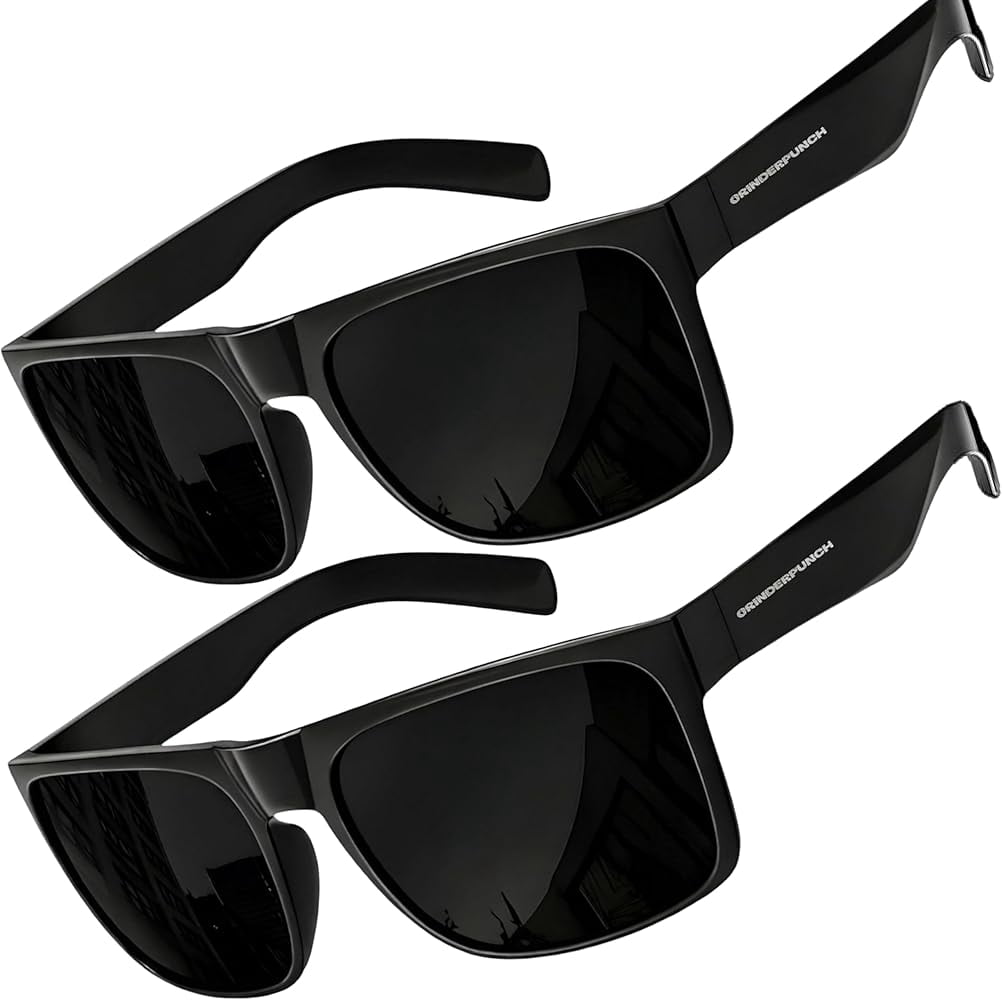 Grinderpunch Super Dark Polarized Sunglasses Men Women Category 4 Sun Glasses Black Out Shades UV400 Protection - 2Pack Super Dark