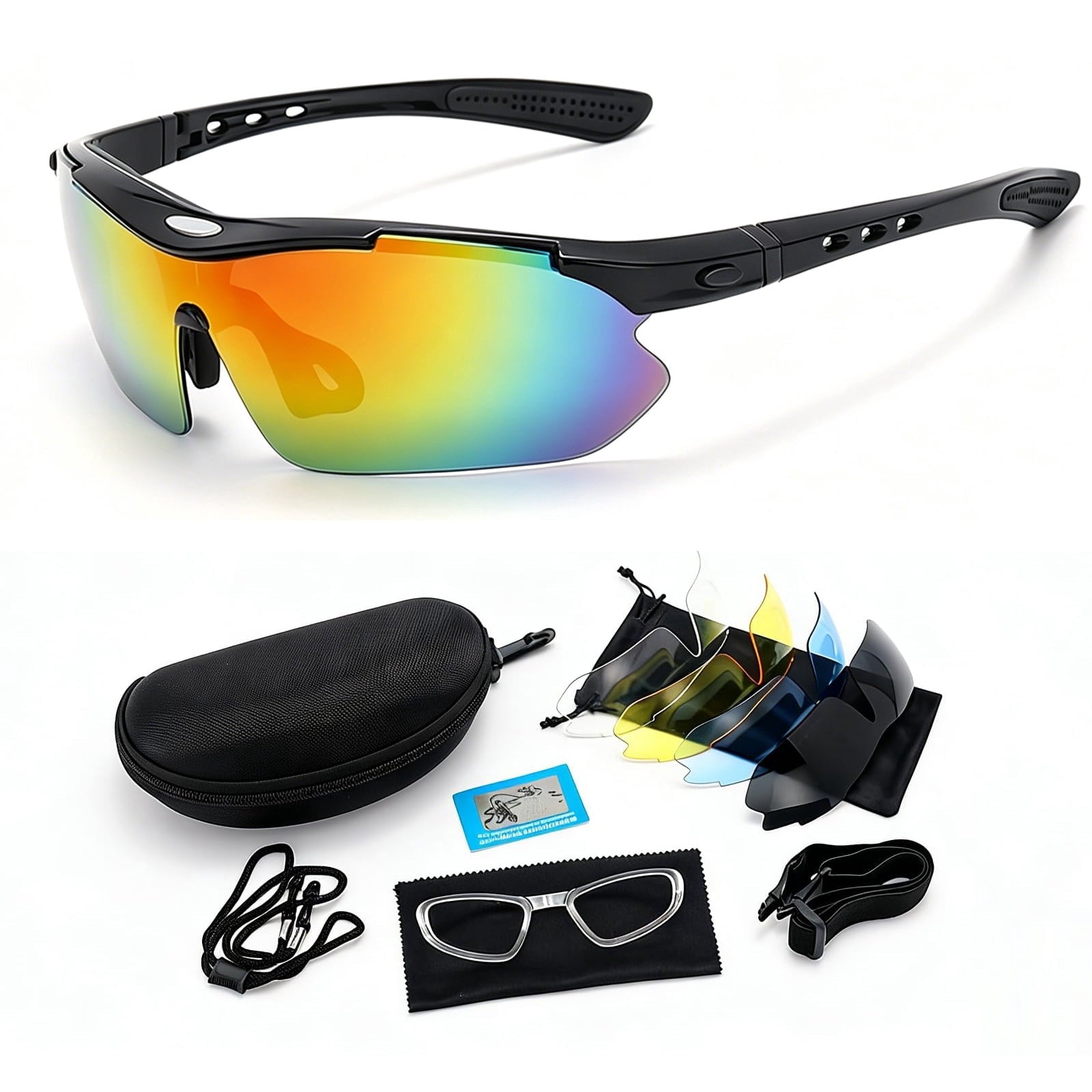 Hmhnsya Polarized Sports Sunglasses with 5 Interchangeable Lenses,Mens Womens Cycling Bike Glasses,Baseball Running Fishing
