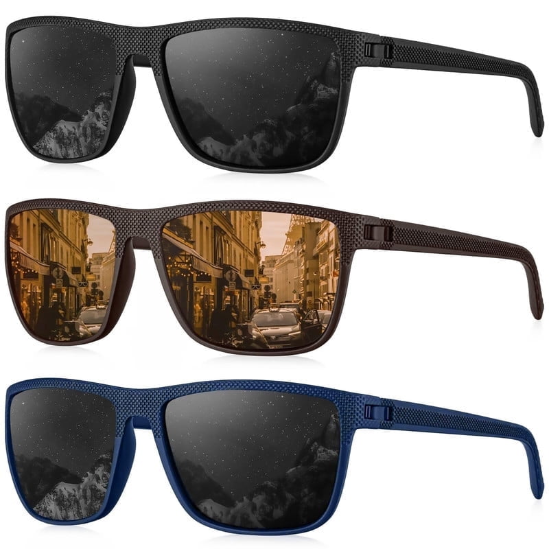 KALIYADI Polarized Sunglasses Men,Lightweight Mens Sunglasses Polarized UV Protection Driving Fishing Golf (Black/Brown/Dark Blue&Grey)