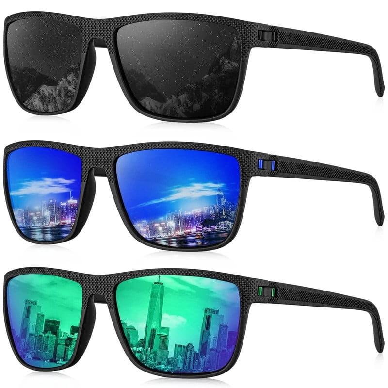 KALIYADI Polarized Sunglasses Men,Lightweight Mens Sunglasses Polarized UV Protection Driving Fishing Golf (Black/Brown/Dark Blue&Grey) - Polarized Sunglasses